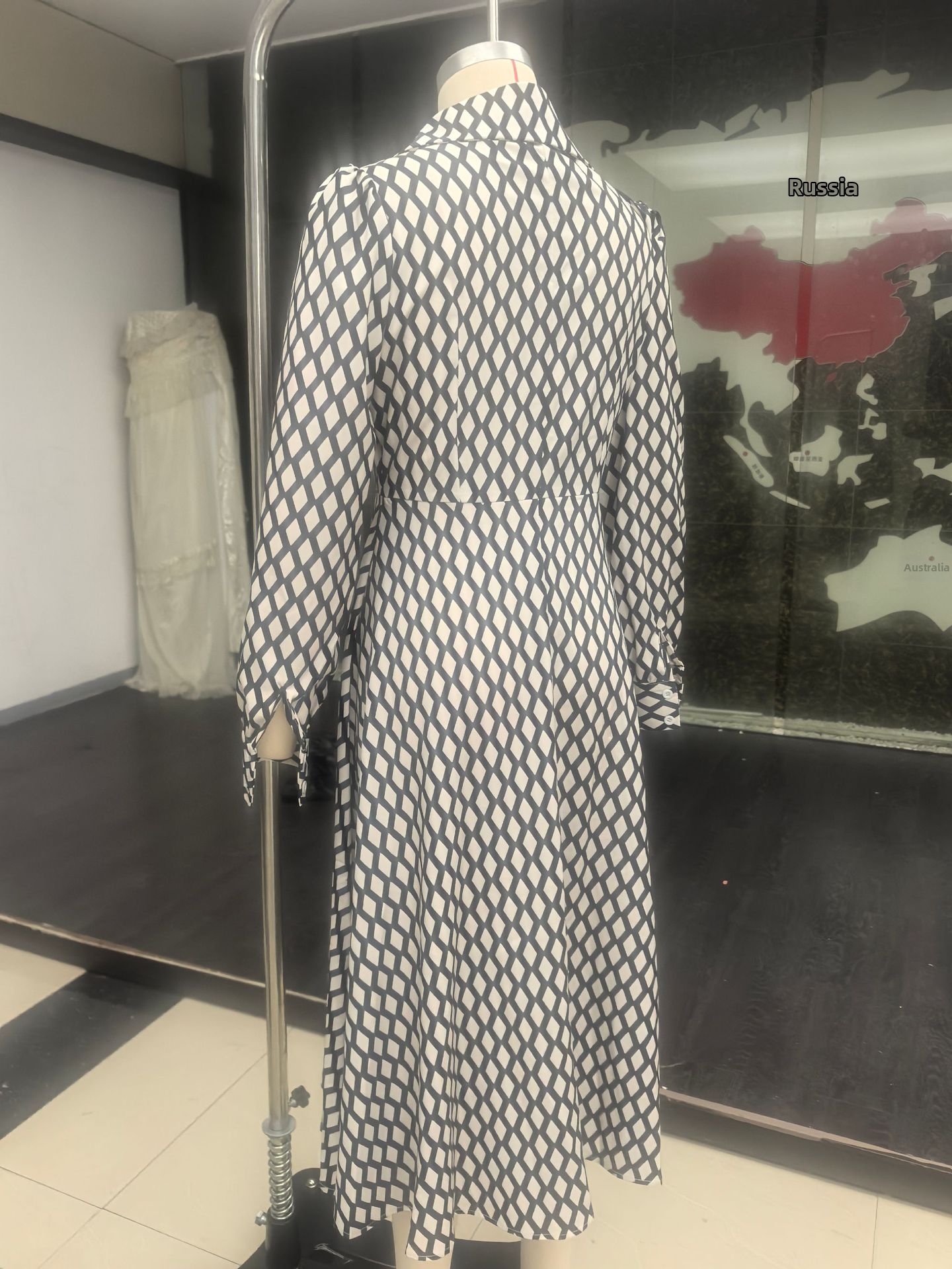 Women's Retro Plaid Print Shirt Dress V Neck Puff Sleeves High Waist Slim Fit A Line Skirt_ecoleips.com