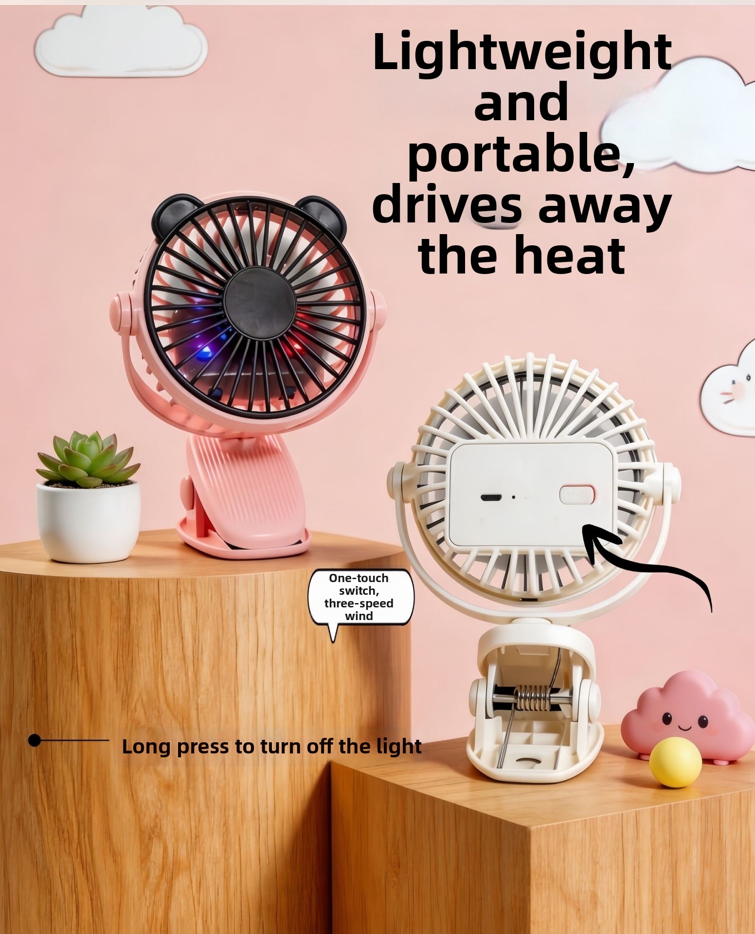 Ventilatore portatile con clip USB, mini lampada da scrivania per dormitorio, passeggino, piccolo ventilatore per uso personale_voghion.com