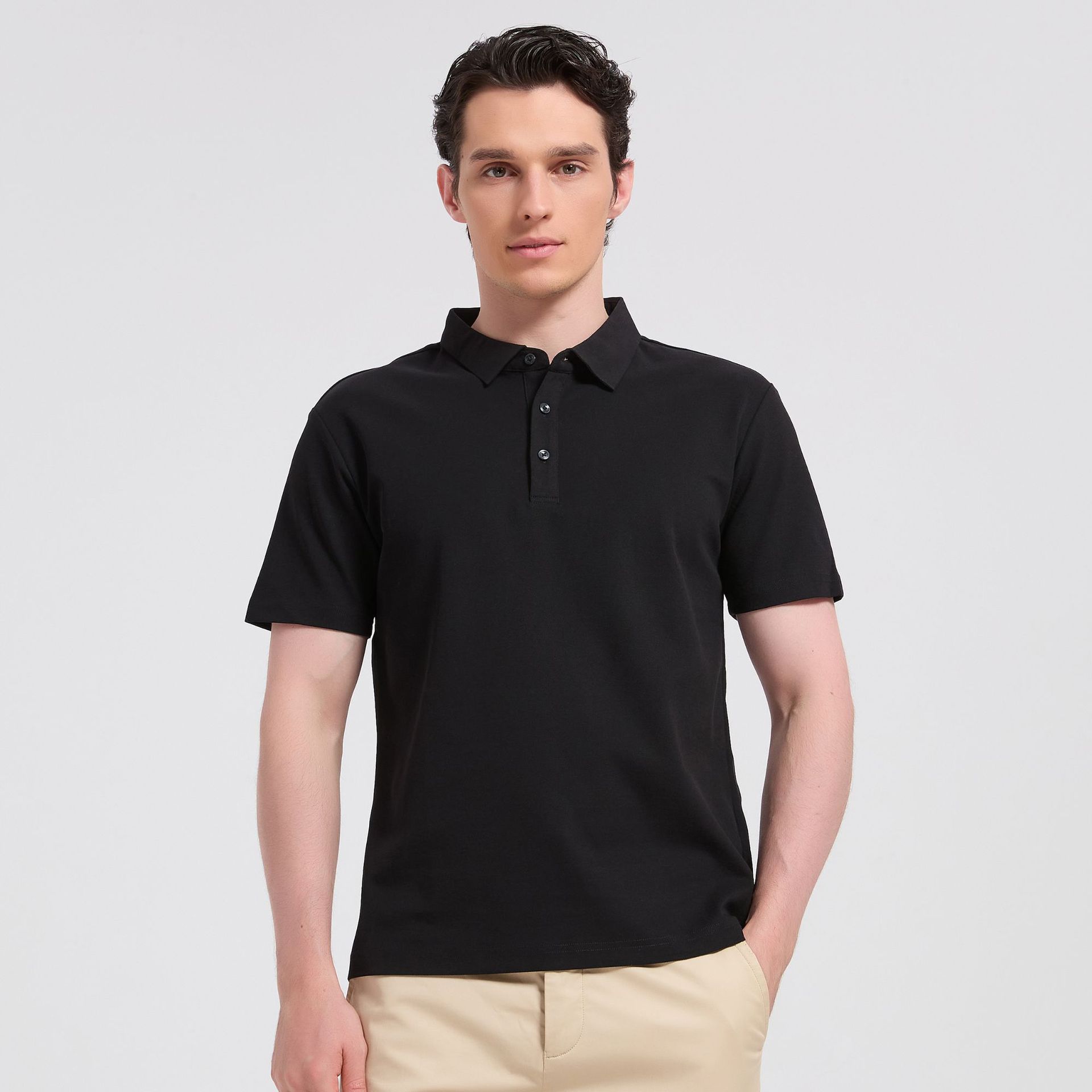 Polo de manga corta de algodón transpirable y antibacteriano para hombre, corte ajustado, color liso, ideal para ocasiones informales de negocios en verano._voghion.com