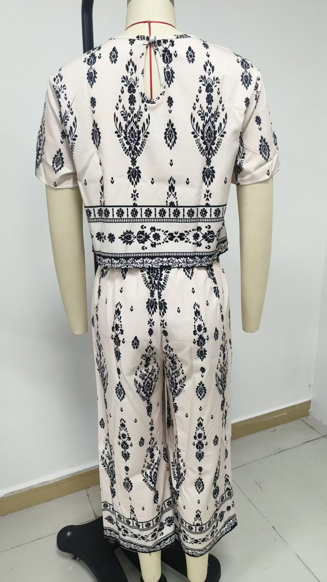 Damen Zweiteiler Set Mit Ethnischem Muster Kurzarm Elegant_voghion.com