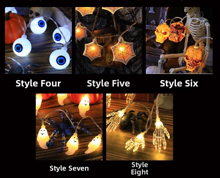 Luci a stringa LED di Halloween con fantasmi, zucche e teschi, decorazioni per feste in cortile, bestseller dell'e-commerce._voghion.com