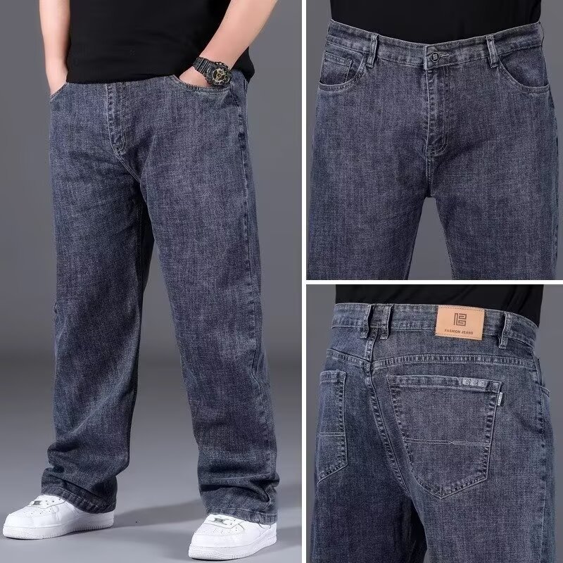 Men's Relaxed Fit Stretch Denim Pants Extended Sizes Comfortable Straight Leg Design_mkmklike.com
