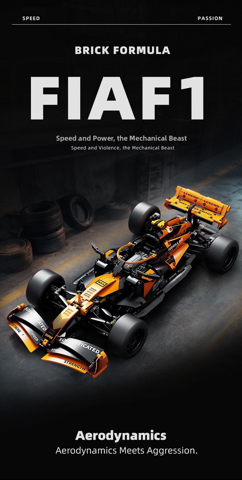 Orange F1 Racing Car Building Blocks Mechanical Model Kit Gift_voghion.com