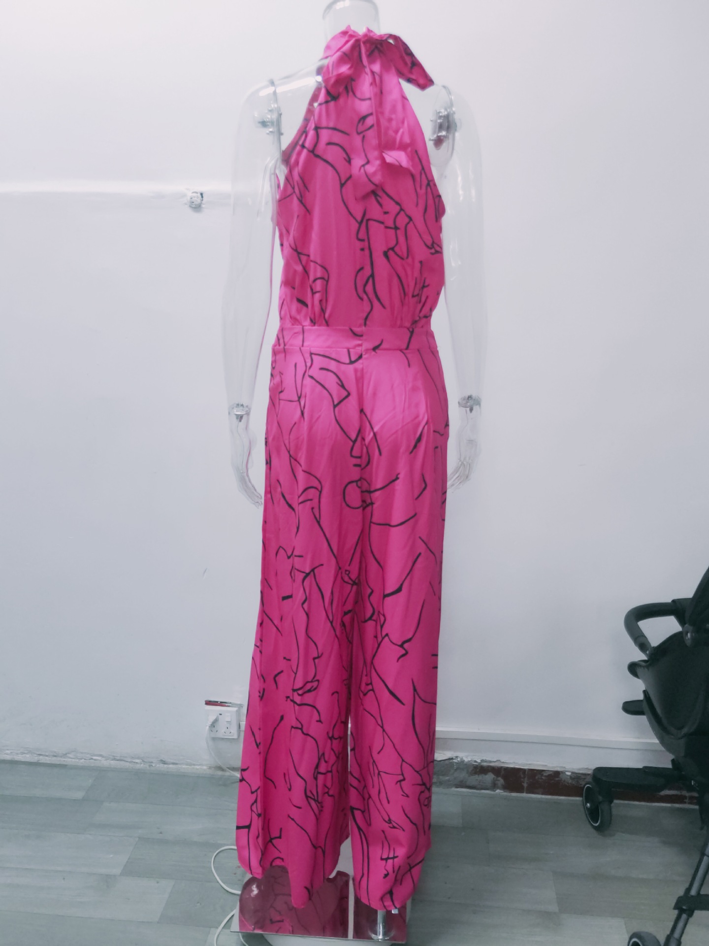 Summer Elegant Women's Sleeveless Halter Jumpsuit Waist Tie Printed European American Style Summer 2023_ecoleips.com