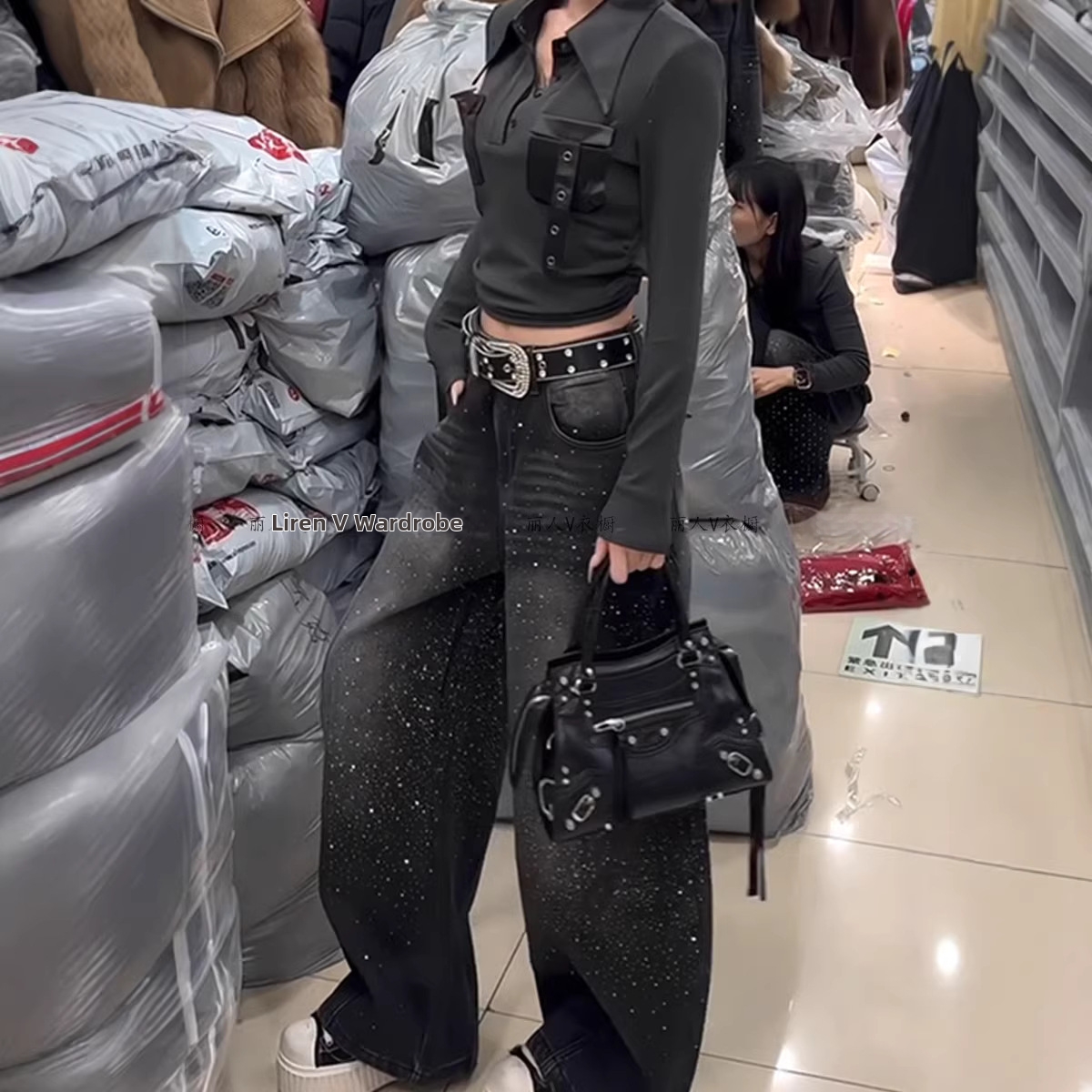 Jeans da donna High Street a vestibilità ampia, con strass e dettagli a cielo stellato, lunghezza fino al pavimento, casual, per ragazze alla moda_voghion.com
