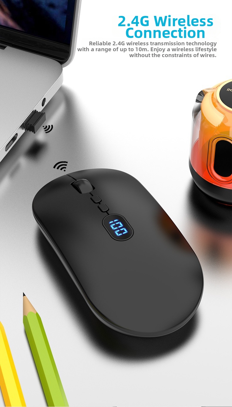 Kabellose Maus mit Bluetooth-Ladefunktion, geräuscharmem Betrieb und Akkuanzeige. Geeignet für Büro und Geschäftsgebrauch. USB-Computer._voghion.com