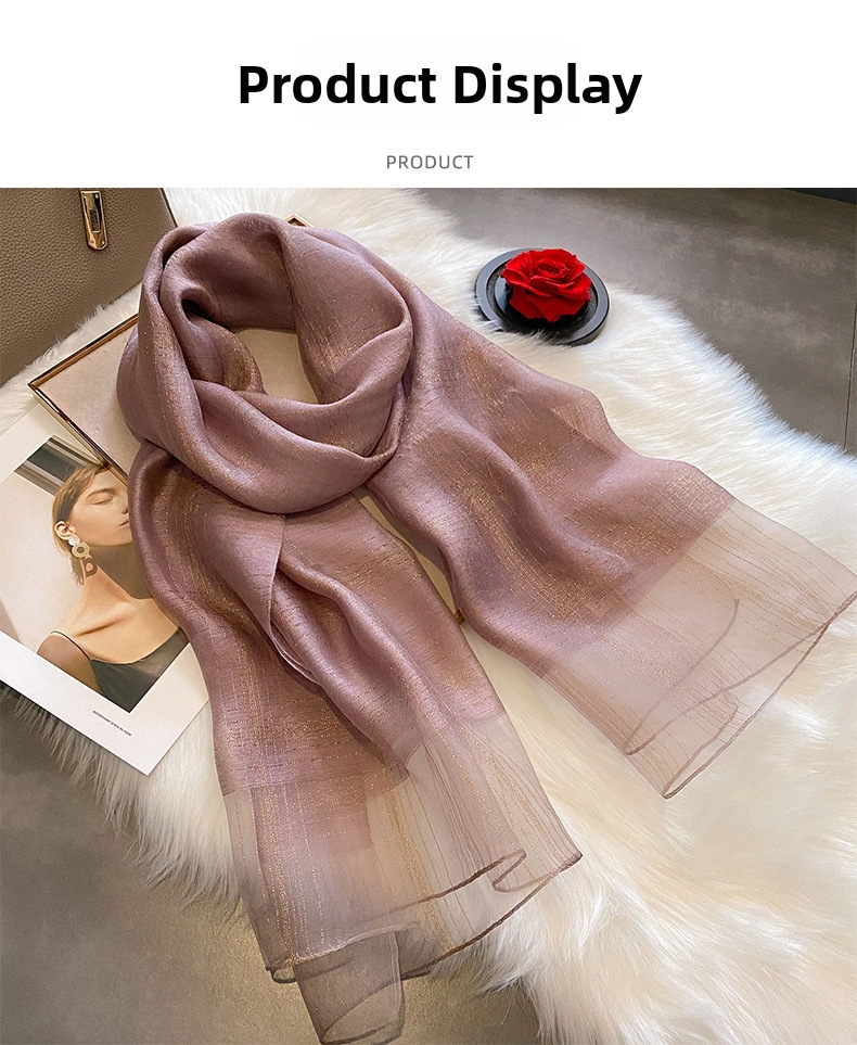 Mulberry Silk Scarf For Women, Double Layer Colour Blocking Shawl_voghion.com