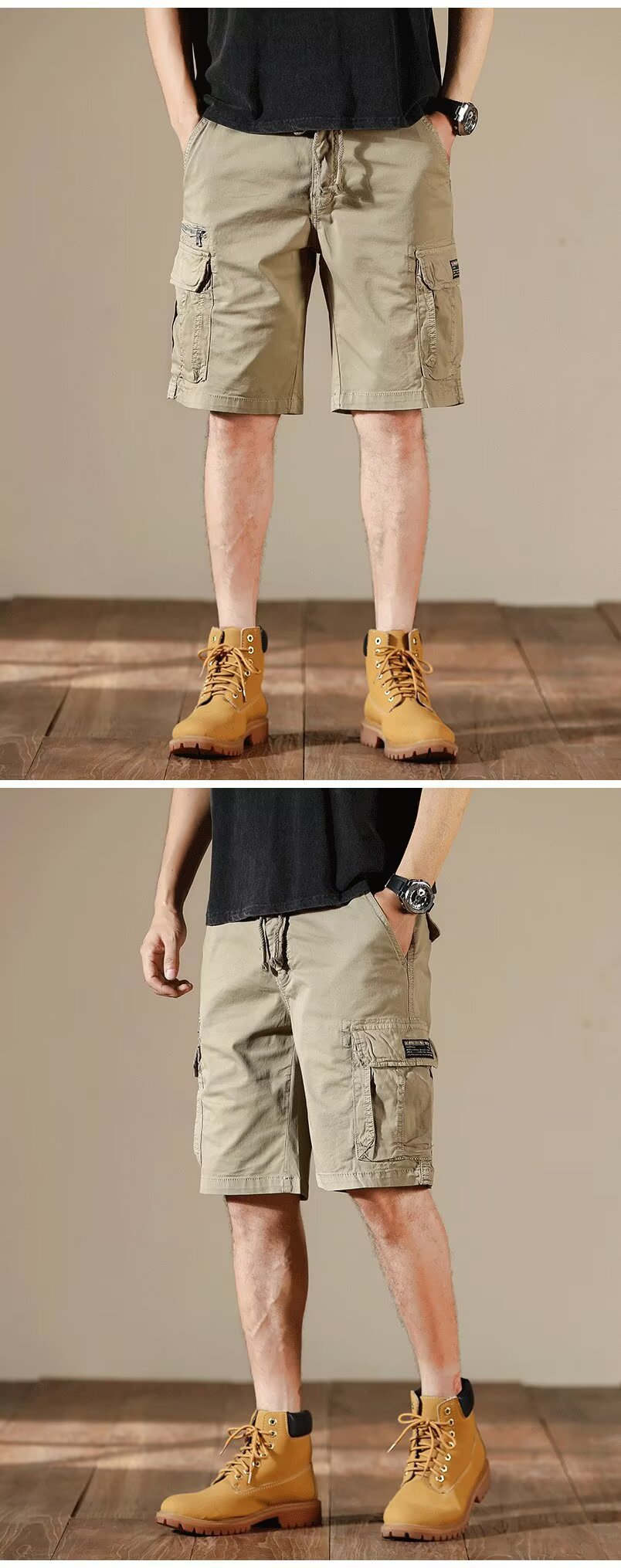 Men's Workwear Shorts Summer Style Loose Straight Leg Five Point Pants Solid Color Casual Mid Length_viptrois.com