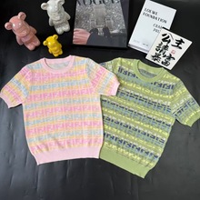 高版本F家25春夏新款渐变色字母F老花满印圆领短袖针织衫背心上衣