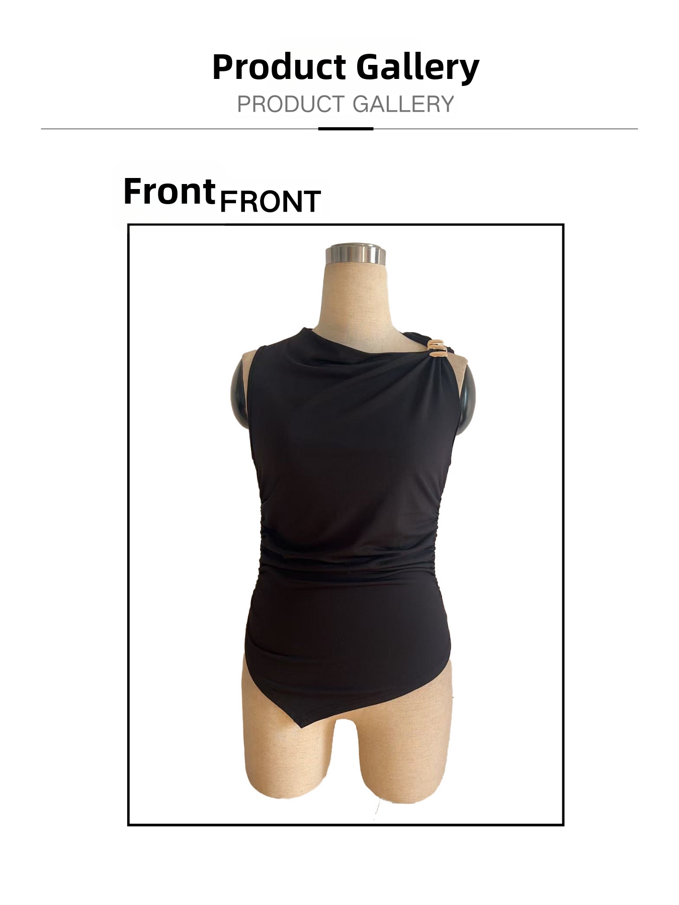 Women's Slim Fit Sleeveless Vest Top Solid Color Irregular Pleats Metal Buckle Closure Product 2026_ecoleips.com