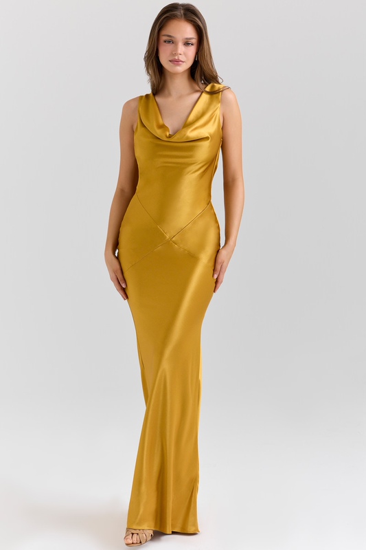 Cross-Border Satin Pleated Collar Sleeveless Backless Ultra-Long Wedding Guest Dress, Backless Tie-Up Prom Party Sexy Dress