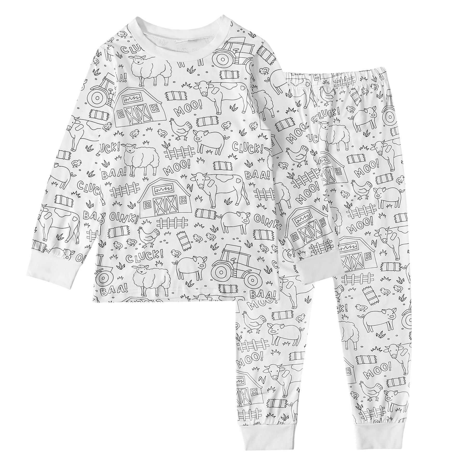 Girls European American Style Long Sleeve T-Shirt And Trousers Set Black White Cartoon Graffiti Pattern Spring Autumn Home Wear 3-7 Years_voghion.com