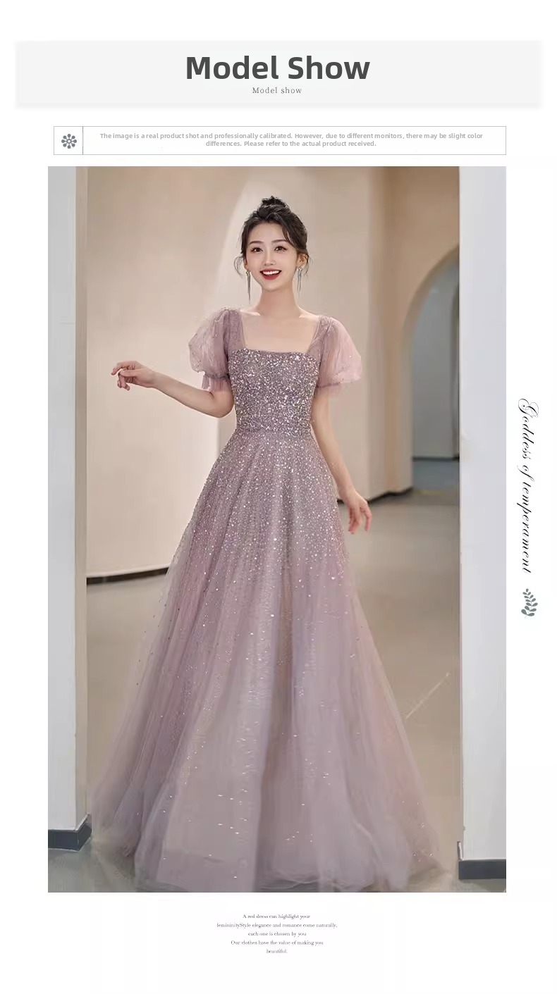 Elegant Luxurious Sequined French Style Evening Gown New Style for Art Exams Perfect Banquets Annual Meetings Ideal Emcees Women's Party Wear_ecoleips.com