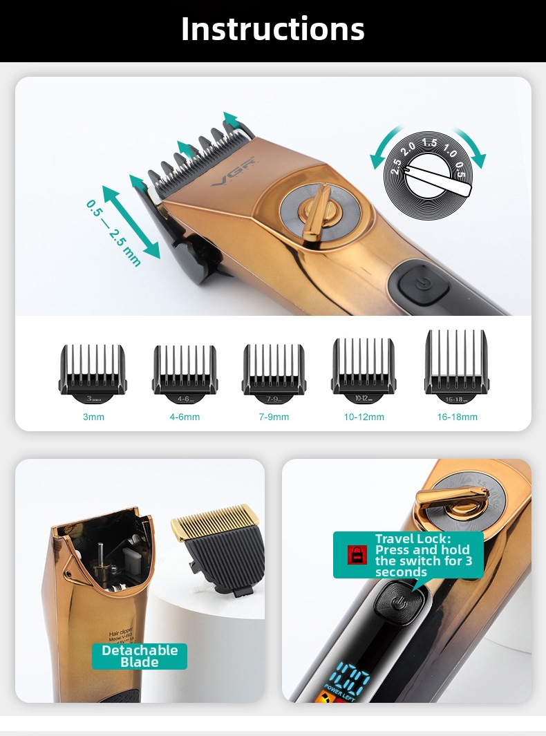 Professional Hair Clipper Waterproof Cordless With Digital Display_voghion.com