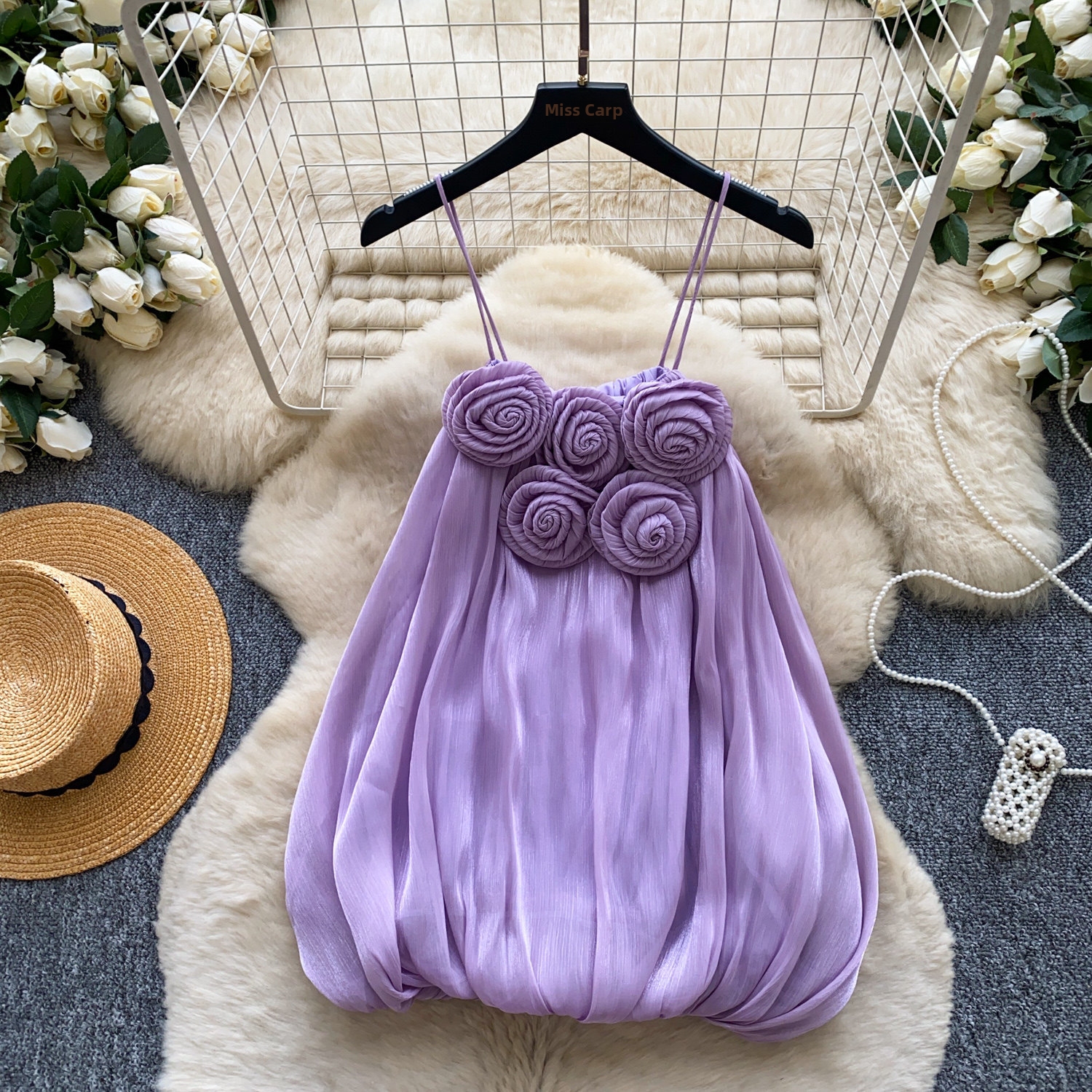 Débardeur bustier en satin à fleurs 3D style français, élégant débardeur sans bretelles pour les festivals et soirées d'été._voghion.com