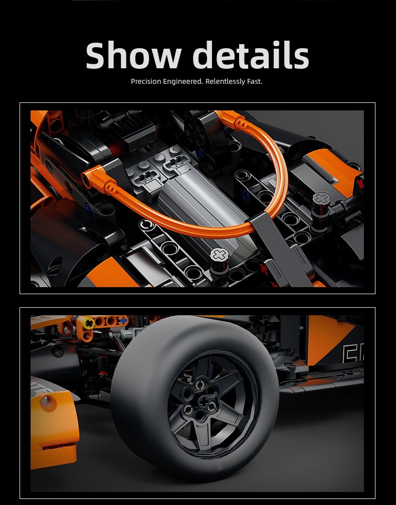 Orange F1 Racing Car Building Blocks Mechanical Model Kit Gift_voghion.com