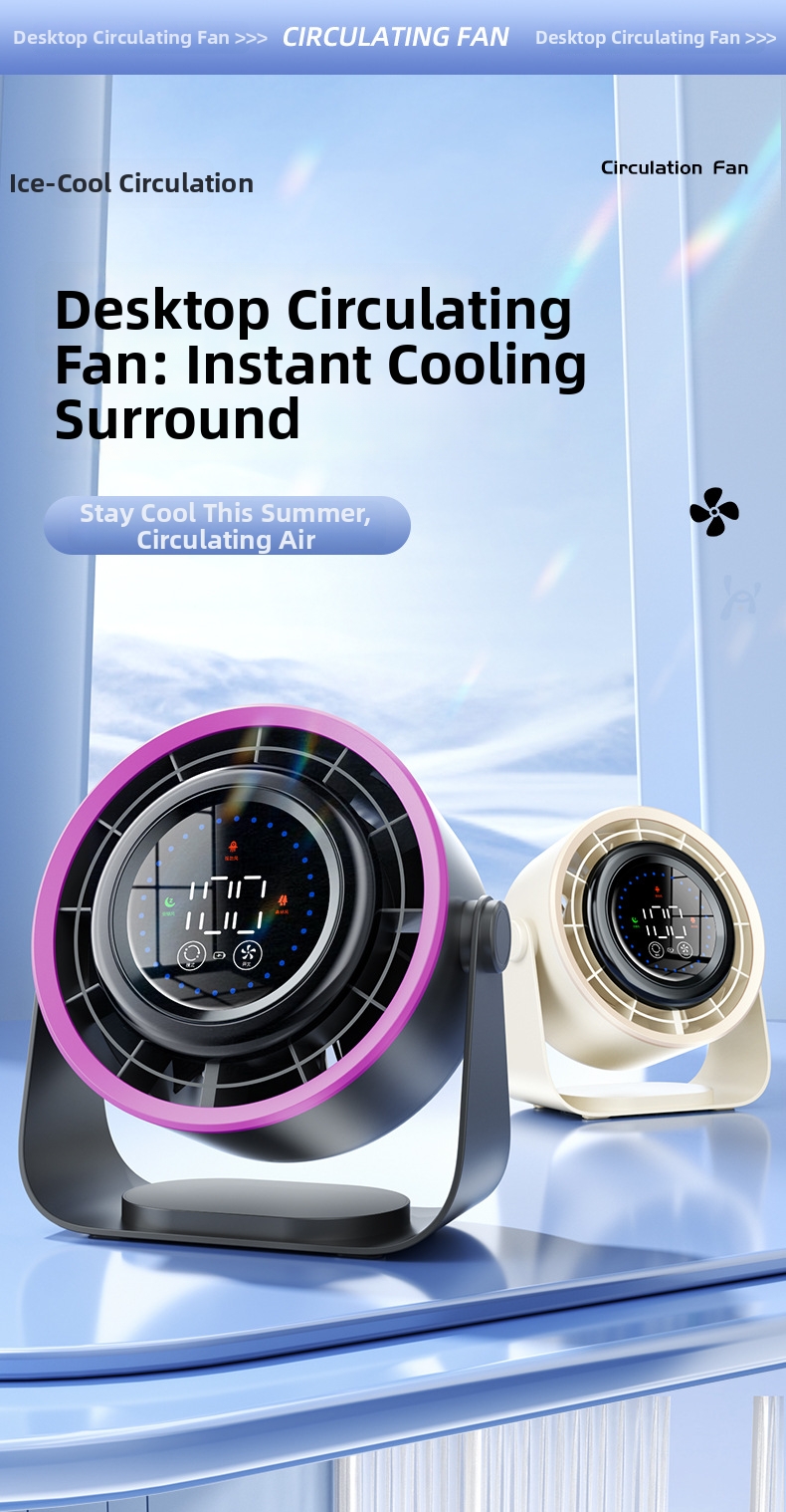 Usb Rechargeable Air Circulation Fan With Digital Display Wall Mount_voghion.com
