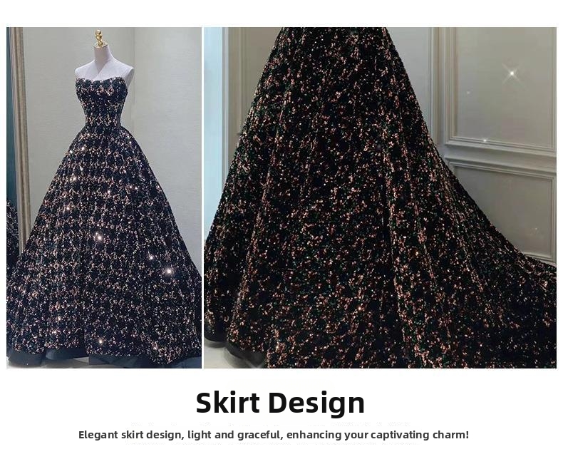 Elegant Strapless Sequined Evening Dress New Style For Women Perfect For Annual Meetings Emcees Students Art Exams Banquets_ecoleips.com