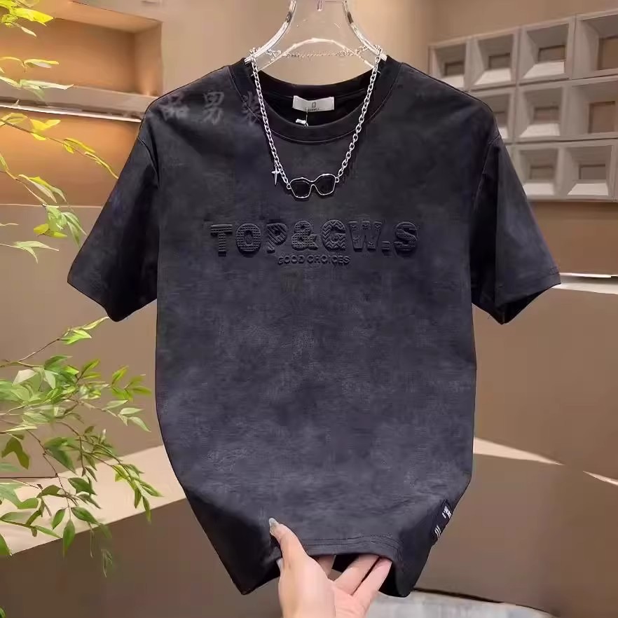 New Men's Short Sleeve T-Shirt Trendy Loose Fit Crew Neck Letter Print Summer Casual Versatile Top_viptrois.com