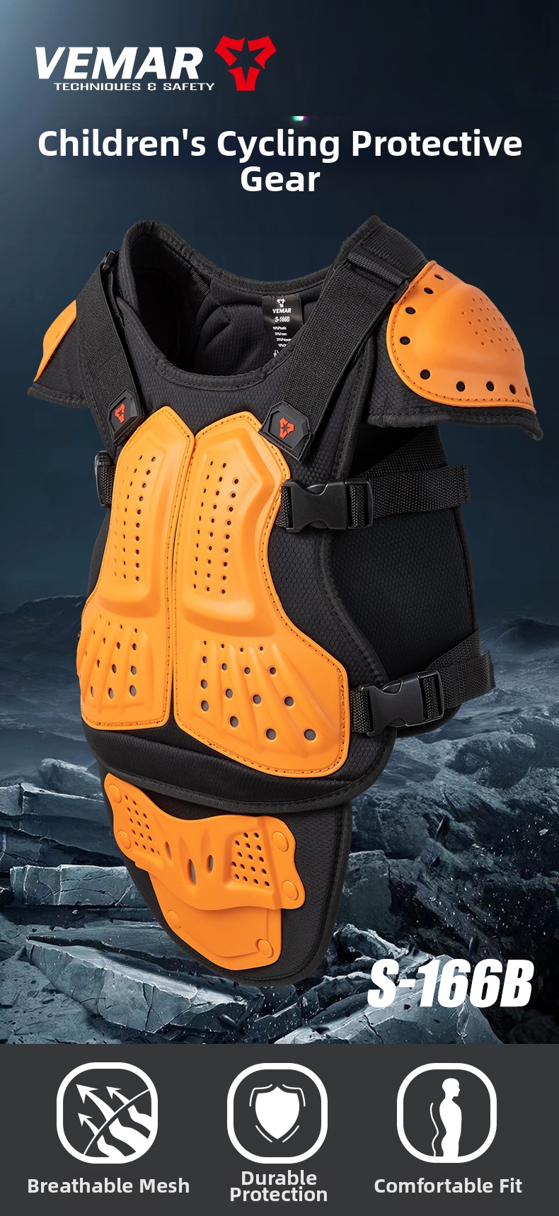 Children's Motorcycle Protective Suit For Riding And Roller Skating Breathable Anti-Fall Back And Chest Protection Balance Bike Sports Gear_voghion.com