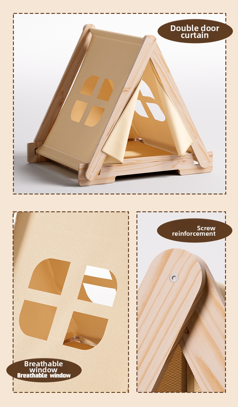 Solid Wood Pet Tent Bed For Cats And Small Dogs All Season Comfort_voghion.com