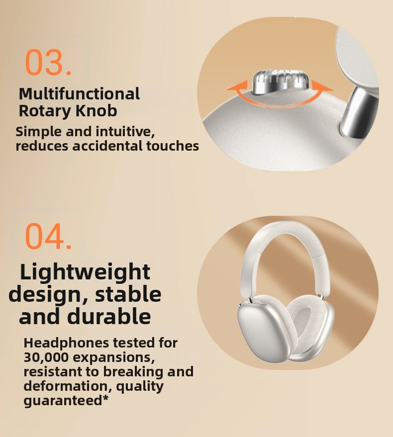 Casque sans fil supra-auriculaire P859ANC – Réduction active du bruit, 40 h d'autonomie, Bluetooth 5.4, molette de contrôle rotative, pliable_voghion.com