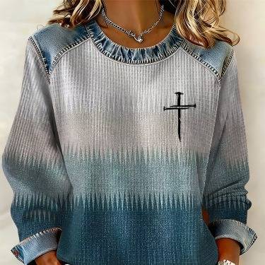 Damska luźna koszulka z długim rękawem i nadrukiem 3D, dzianina waflowa, streetwear, luźny krój, styl retro, na podróż, 5 kolorów_voghion.com