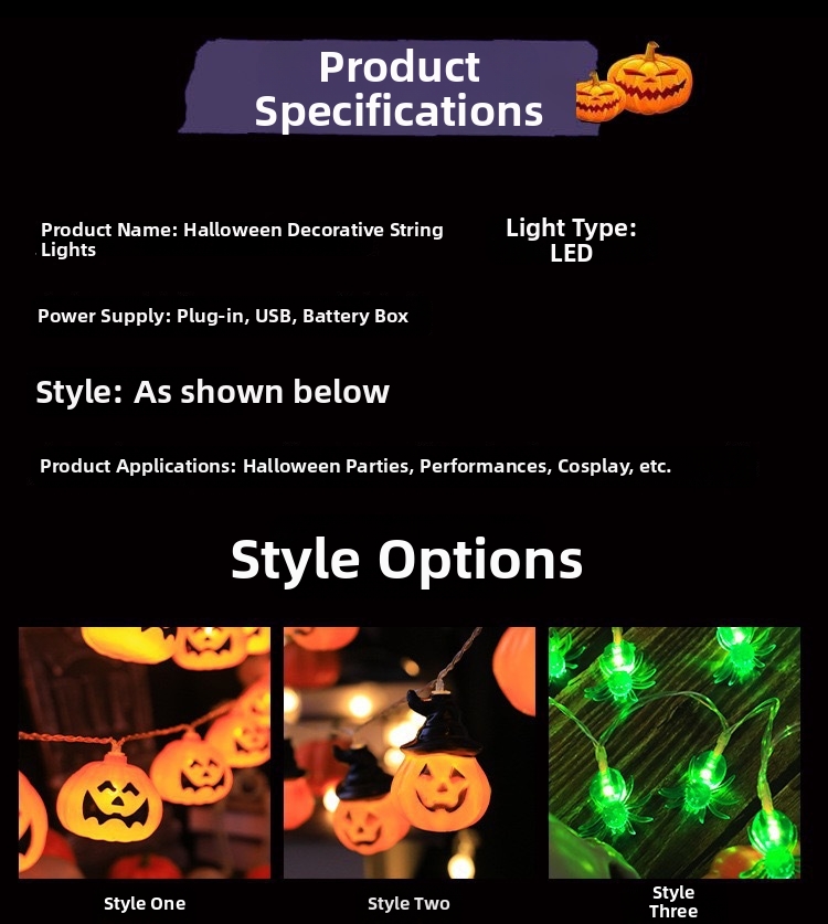 Luci a stringa LED di Halloween con fantasmi, zucche e teschi, decorazioni per feste in cortile, bestseller dell'e-commerce._voghion.com