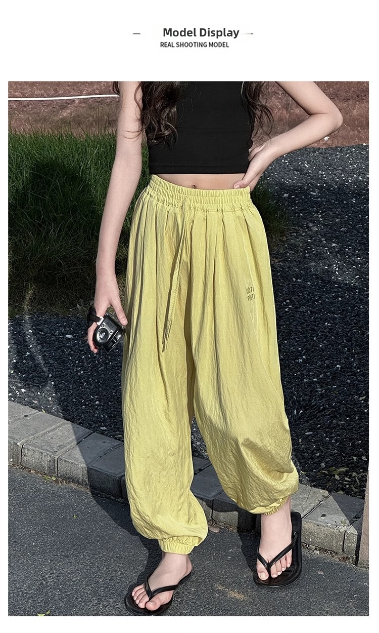 Mergaičių ice silk harem kelnės lengvos vasarinės kelnės_voghion.com