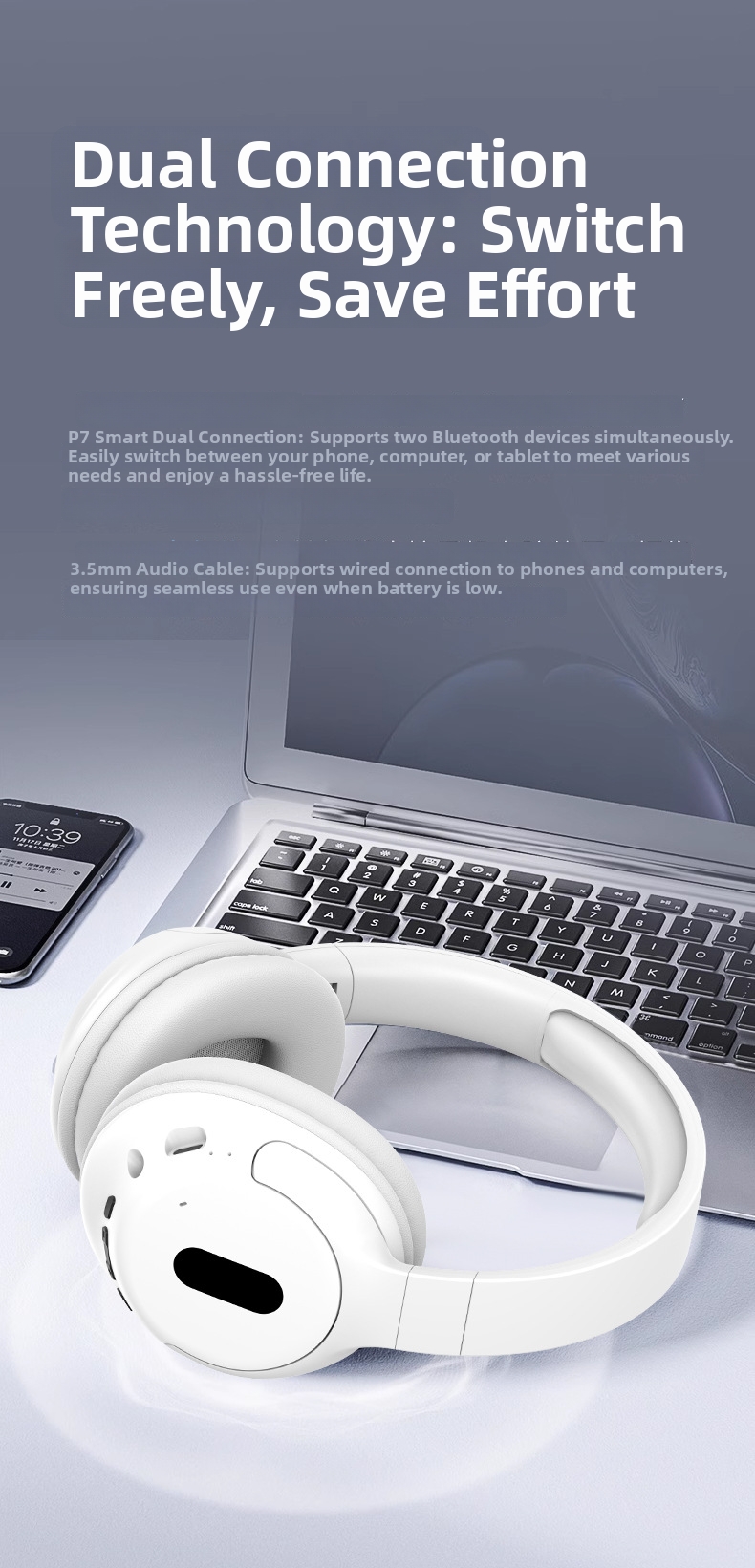 Wireless Over-ear Headphones Bluetooth Noise Cancelling Headset_voghion.com