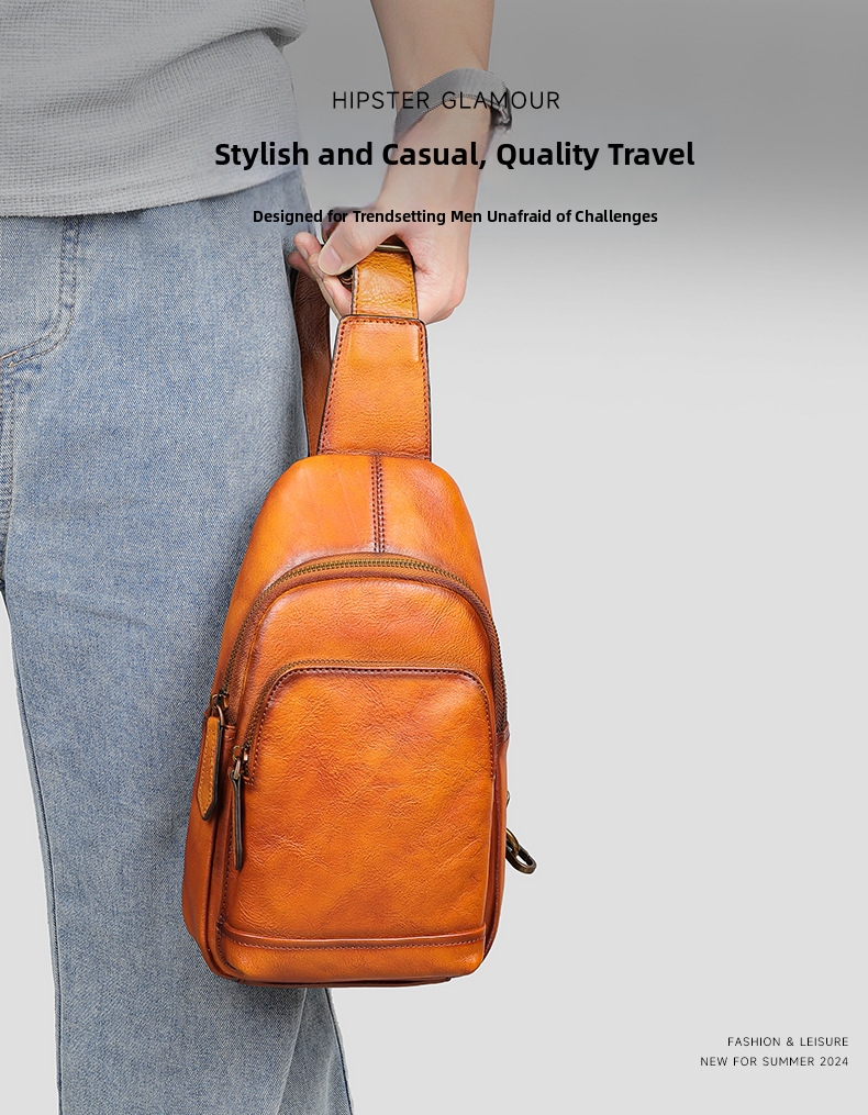 Men's Crossbody Bag Leather Chest Bag Versatile Shoulder Bag_voghion.com