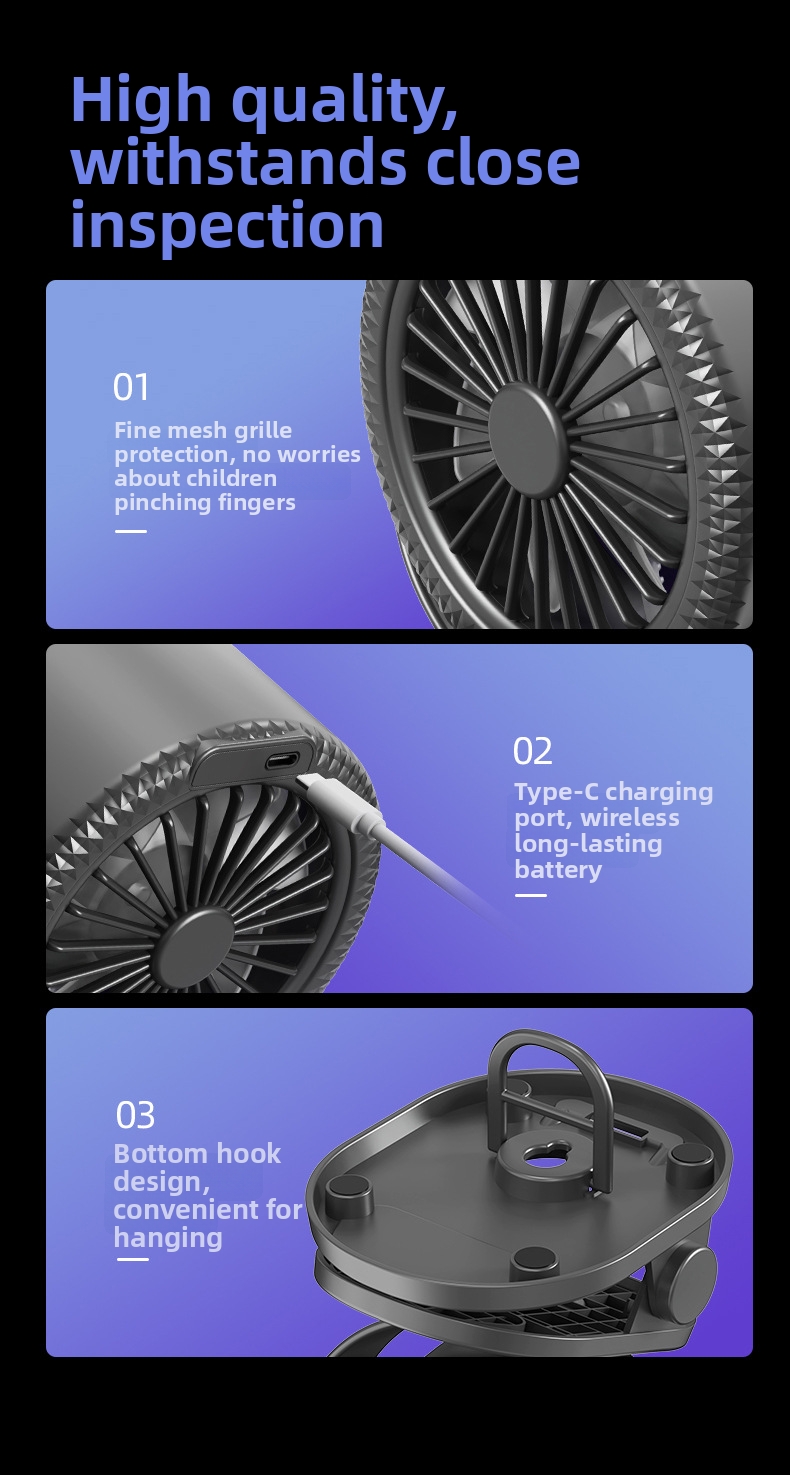 Ventilateur multifonctionnel mural et de bureau pour la maison, les dortoirs, les petites tables et le camping en extérieur avec fonction de circulation d'air._voghion.com