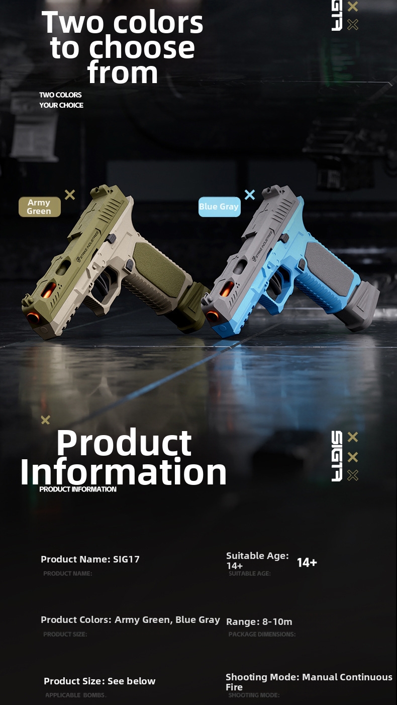 SIG17 Glock pistool replica met patroonuitwerper, zacht pistool, mechanisch automatisch vuurwapen, gevechtsmodel, kinderspeelgoed_voghion.com