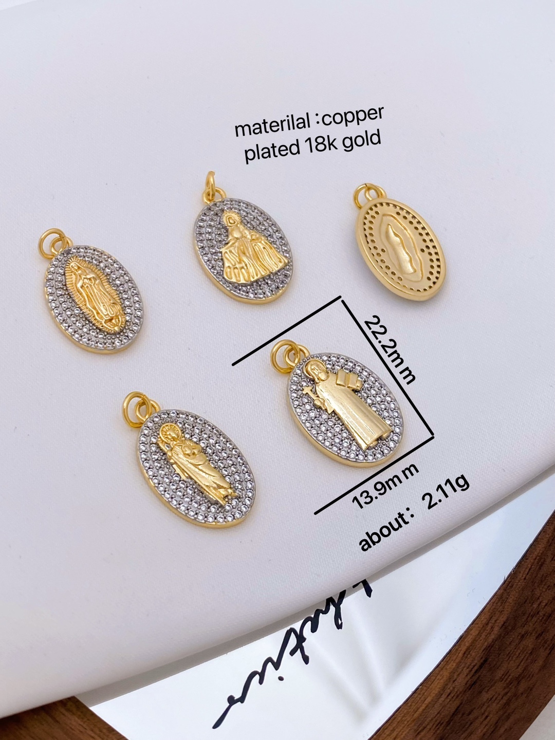 DIY Jewelry Accessories Classification 1 Piece 13.9*22.2mm Copper Zircon 18K Gold Plated Oval Our Lady Of Guadalupe Pendant Chain