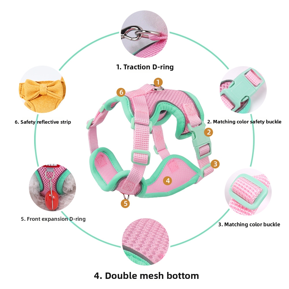 Reflective Breathable Dog Leash Vest Anti Breakage Outdoor Cat Leash Suitable For Both Cats And Dogs_voghion.com