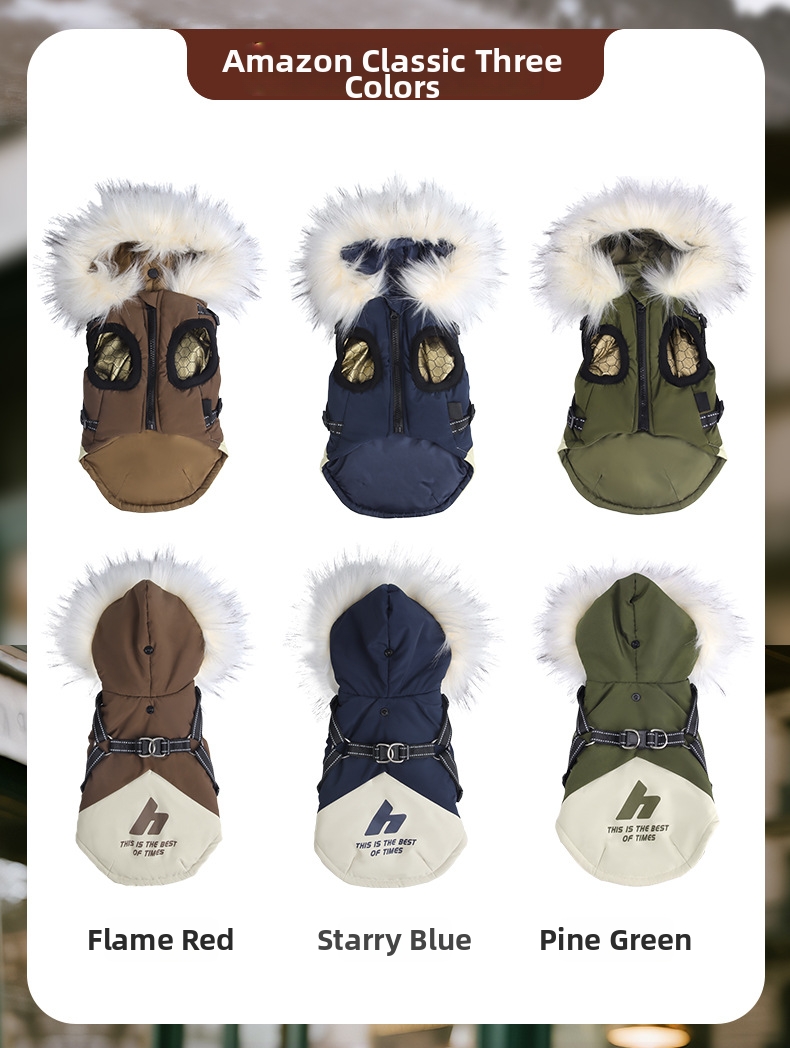 Winter Dog Hooded Jacket Fleece Lined Windproof Pet Parka Warm_voghion.com