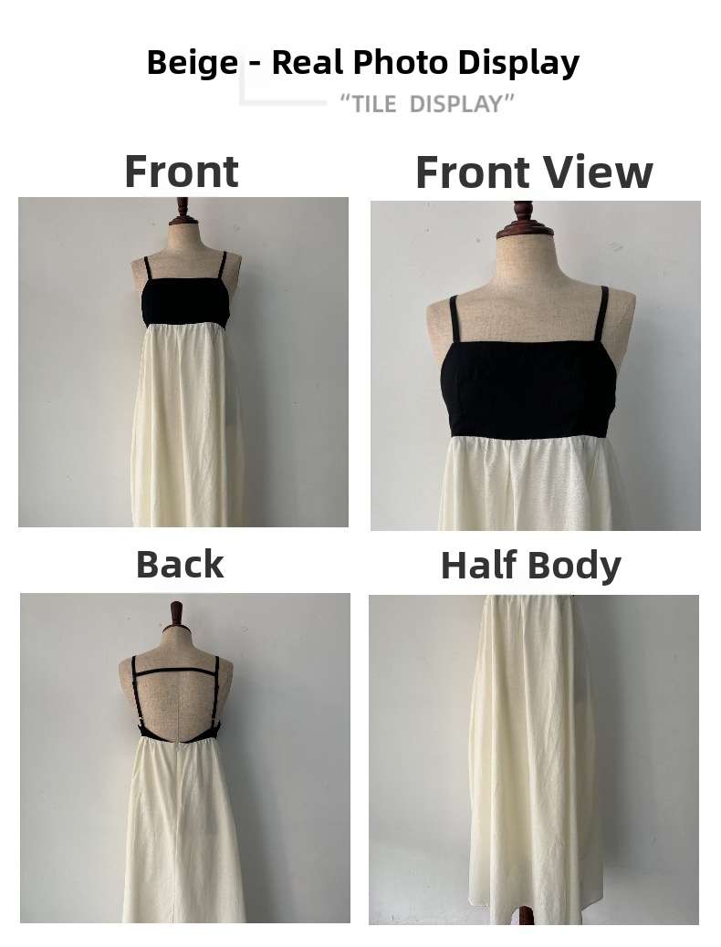 Muslim Dress Women Color Block Suspender Dress European American Style Muslim Fashion Direct Factory Supply Polyester_ecoleips.com