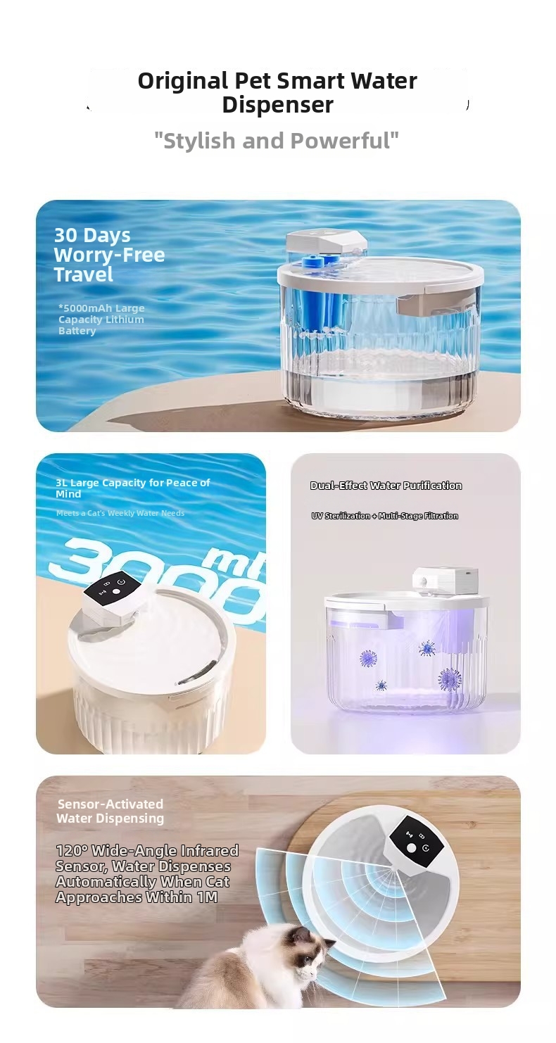 Automatic Wireless Sensor Cat Water Fountain Portable Pet Bowl_voghion.com