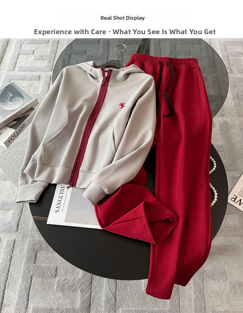 Women's Casual Wide Leg Trousers Hooded Cardigan Two Piece Set Long Sleeved Top Youthful Autumn Wear_ecoleips.com