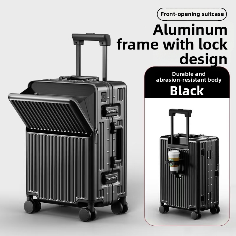 Multifunctionele koffer met aluminium frame, opening aan de voorkant, grote capaciteit, schokbestendig, geschikt voor studenten, 20 inch, voor heren en dames, reisformaat 24 inch_voghion.com