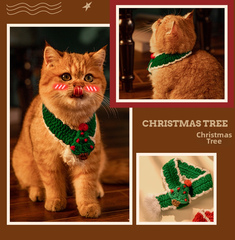 Cachecol de natal em tricô e coleira para cães e gatos_voghion.com