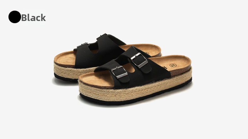 Women's Cork Slippers Beach Sandals With Thick Sole And Buckles_voghion.com