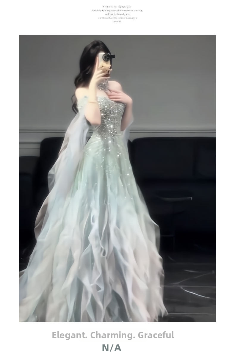 New 2026 Off-Shoulder Evening Gown for Proms Elegant Luxurious Women's Party Wear Super Fairy like Dress for Hosts Students Art Exams_ecoleips.com