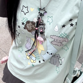 日系软酷风星星镂空项链卡通小花吊牌飘带流苏少女搭配长链配饰