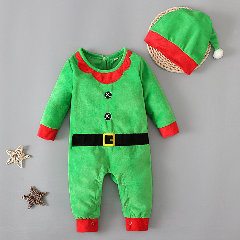 Children's Santa Claus Theme Long Romper Set With Hat Spring Autumn Winter Baby Girls Clothing_voghion.com