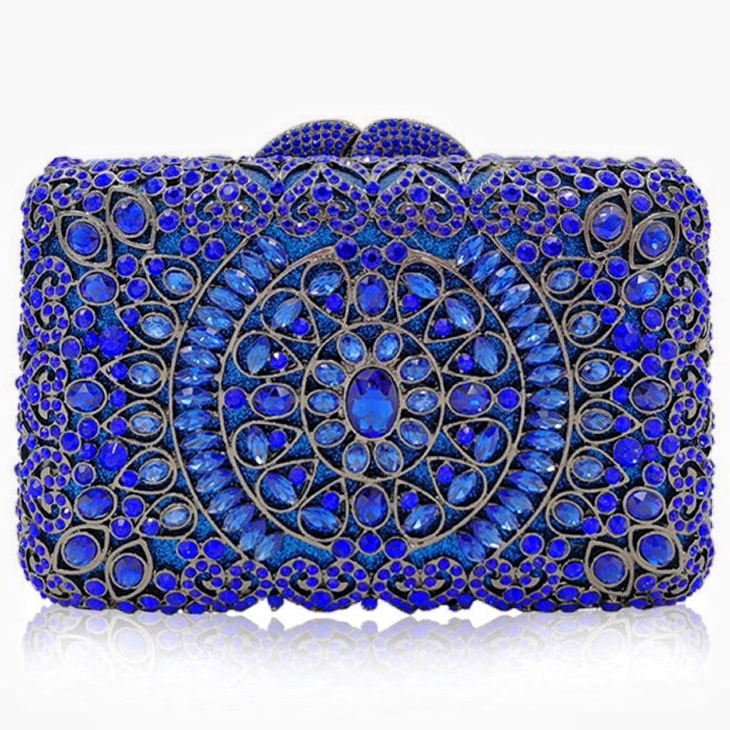 Túi clutch nữ đính đá dạ hội hộp vuông kim loại rỗng phong cách châu Âu — Màu bạc xanh lam, Màu vàng lam, Màu Sâm panh, Màu bạc chi tiết 5
