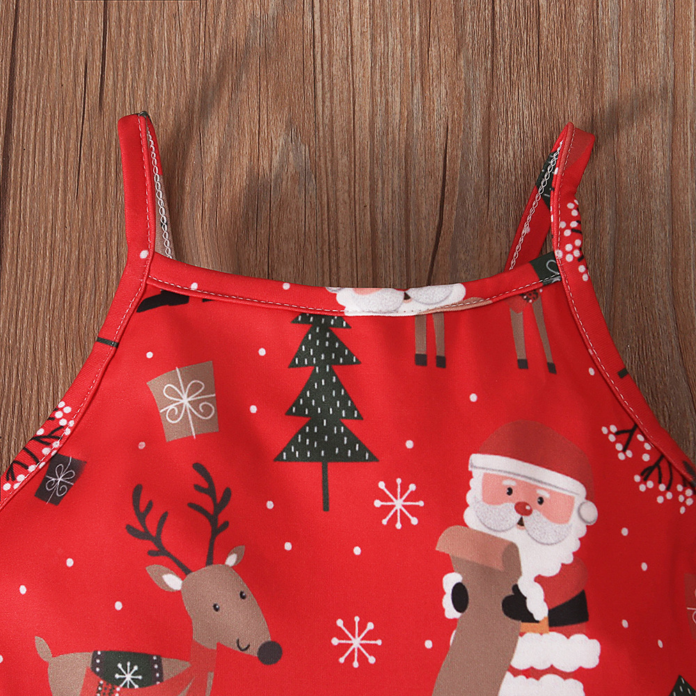 Girls Christmas Suspender Bodysuit Summer Flared Romper Cotton_voghion.com