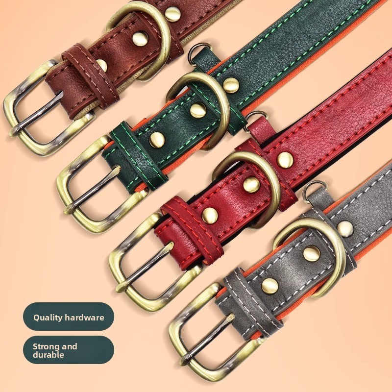 Coleira personalizada para cães com placa de identificação, coleira de couro com etiqueta gravável para cães de pequeno, médio e grande porte, coleira personalizada para cães machos, fêmeas e filhotes._voghion.com
