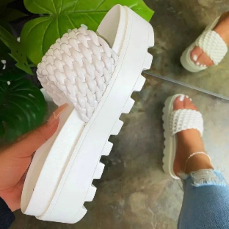 Plus-Size-Plateausandalen für Damen, Hausschuhe aus gewebtem, dickem Sommermaterial, auf Lager_voghion.com