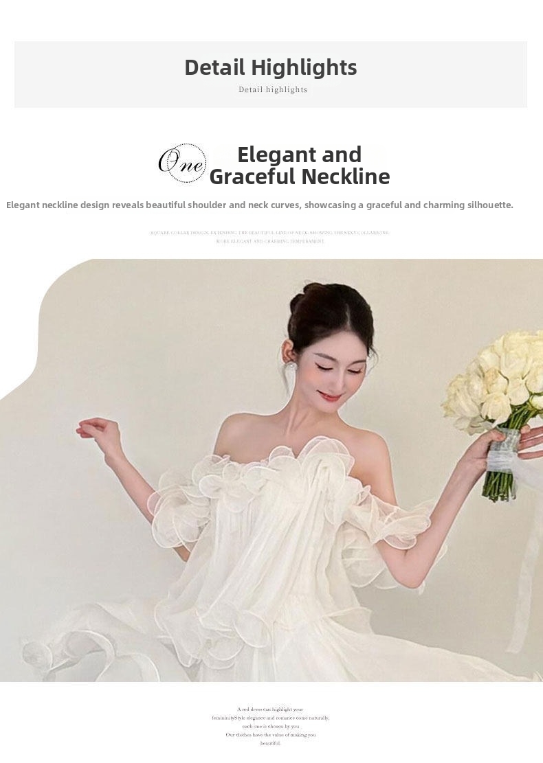Lightweight Off-Shoulder Strapless Wedding Dress French Fairy Style Tulle Bridal Morning Robe for Women New 2026 Engagement Dress_ecoleips.com